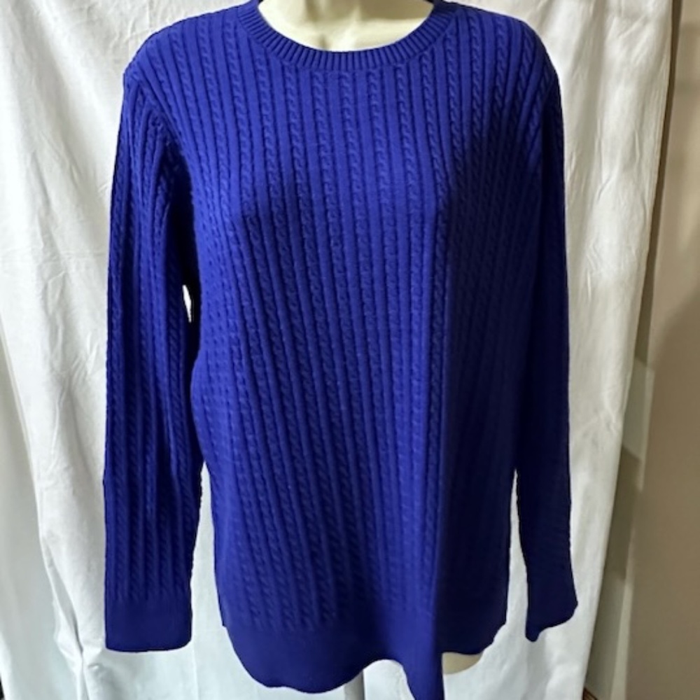 Winter Silks Royal Blue Cable Knit Crew Neck Sweater Size L BRAND NEW WITH TAGS
